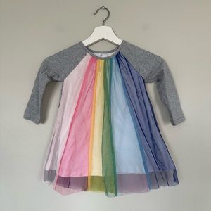 Hanna Andersson Rainbow Tulle Overlay Long Sleeve Dress size 3T.